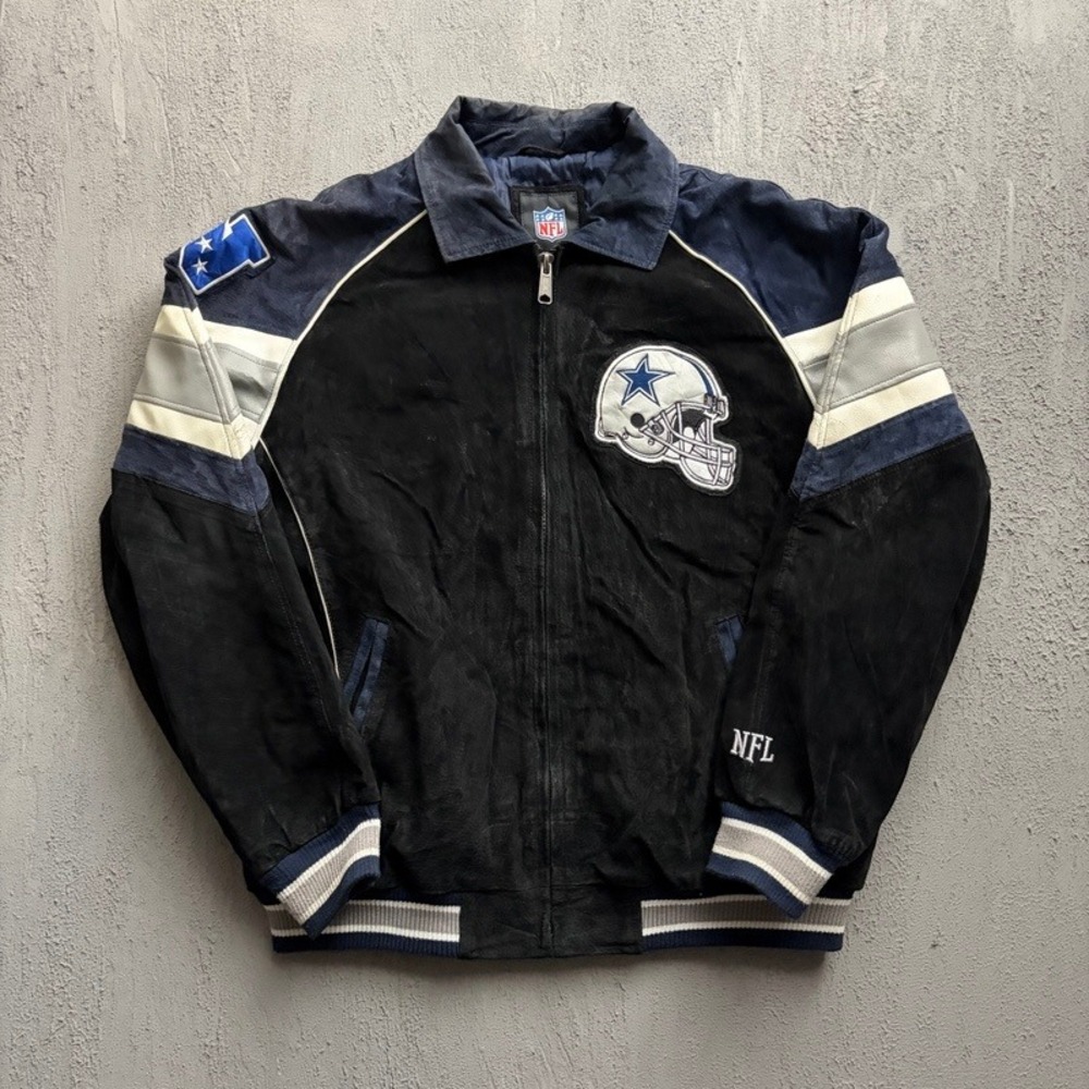 Vintage Dallas Cowboys Jacket Large Black 2000s Suede Leather Varsity Bomber NFL
